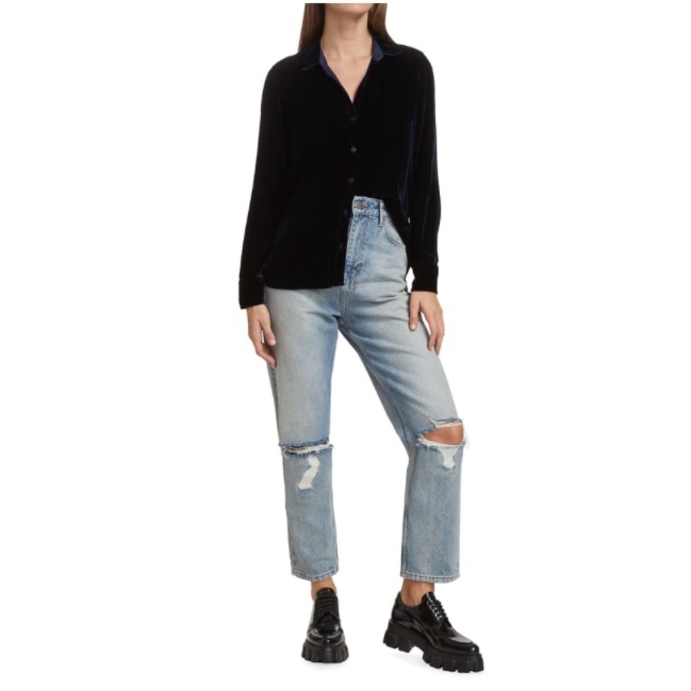 Bella Dahl Velvet Button-Up Shirt | Dark Water | S